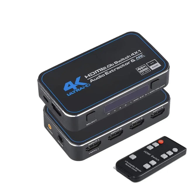 4x1 HDMI 2.0 Audio Extractor Switch with 4K 60Hz 18Gbps, Optical and 3.5mm Stereo Out