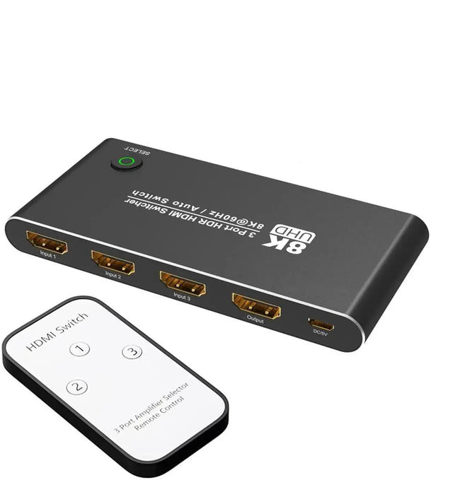 8K HDMI Switch 3 in 1 Out, 8K@60Hz HDMI Switcher with HDR10, HDCP 2.3, 3D, for Compatible Devices