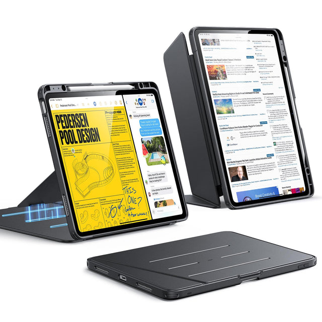Vertical Stand Cover for iPad Air 13 Inch (M3/M2 2025/2024) - Foldable Multi-Angle Case, Black, Stable Bracket for Hands-Free Viewing