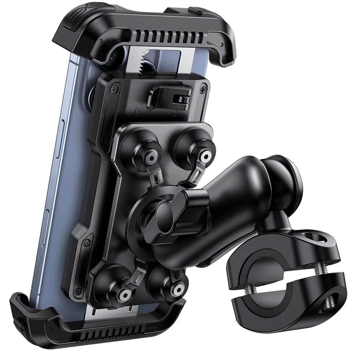 Motorcycle Handlebar Mount Phone Holder Dual Ball Head Anti-Shake for 4.7-6.7" Smartphones Black BCSP05