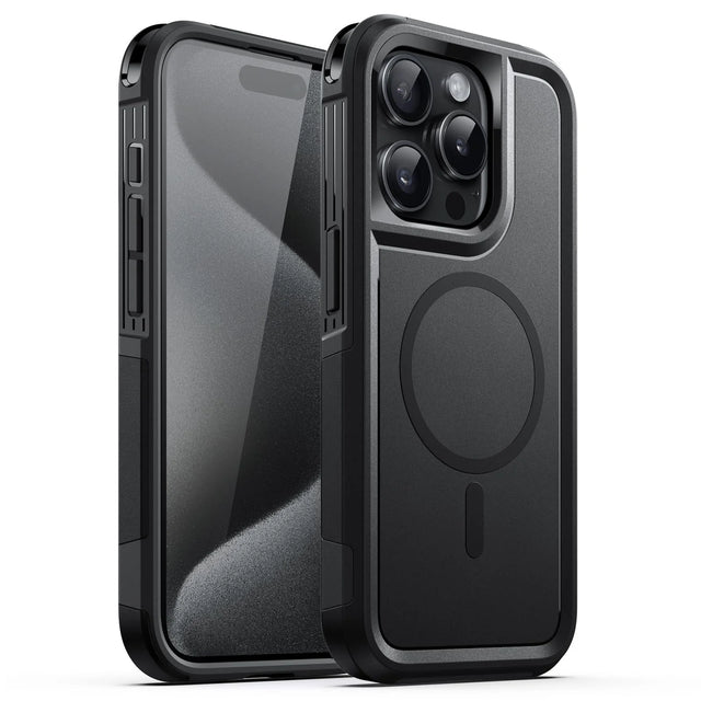 Heavy Duty Rugged Case for iPhone 15 Pro Max 6.7", Black Dual Layer Protective Cover with MagSafe