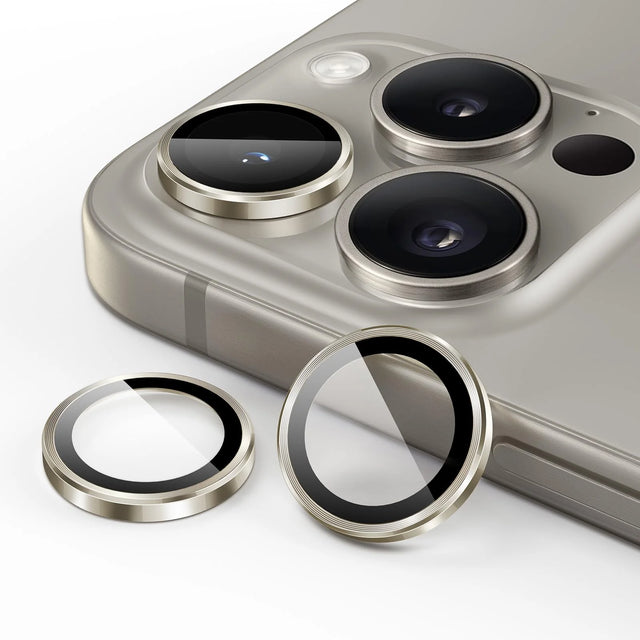 HD Camera Lens Protector for iPhone 15 Pro Max 6.7" - Tempered Glass with Aluminum Ring, Scratch Resistant, Natural Titanium
