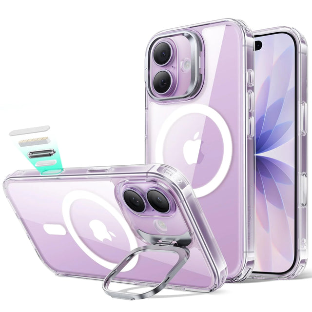 iPhone 17 Clear Phone Case with Stand & Camera Control, Zinc Alloy MagSafe Demo