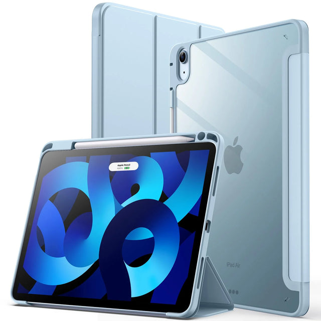 Sky Blue Transparent Back Case for iPad Air 11-Inch M4/M3/M2 & iPad Air 5/4 10.9-Inch, Built-in Pencil Holder, Tri-fold Stand Cover