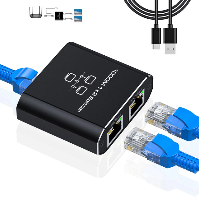 Gigabit Ethernet Splitter 1 to 2, RJ45 LAN Network Adapter 1000Mbps for Cat5/Cat6/Cat7/Cat8