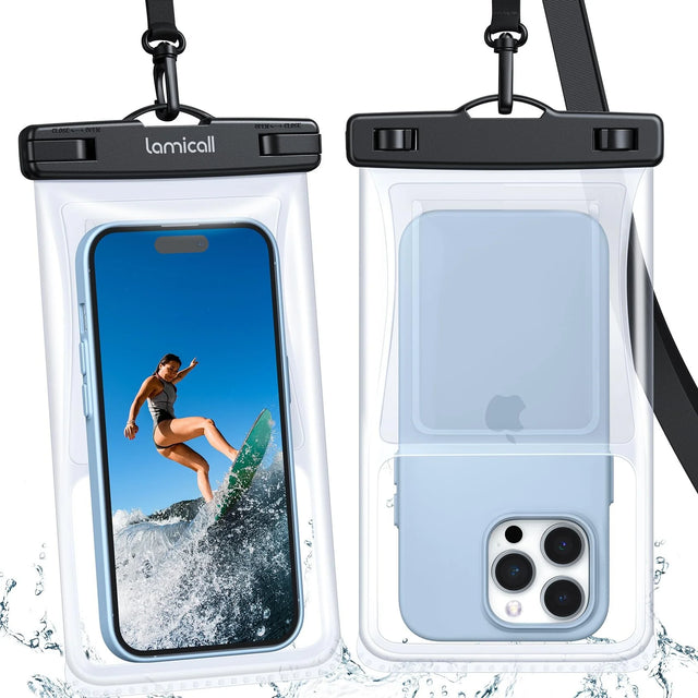 2PCS Waterproof Phone Pouch Floating IPX8 for Beach Travel, 3D Seamless Design Fits up to 7.5 Inch Smartphone