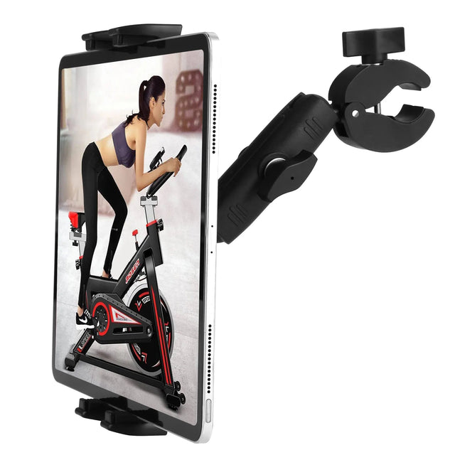 Universal Tablet Holder for Exercise Bike, Treadmill & Stroller, Fits 4-13" Devices, Nylon & Glass Fiber, 360° Rotating Arm, Adjustable Clamp 0.6"-1.57"