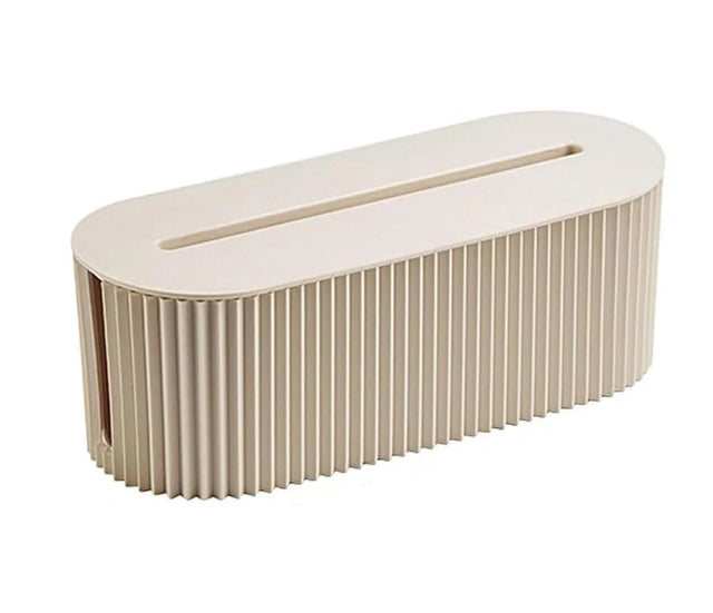 Beige Plastic Cable Organizer Bag - Spacious Cord Management for Desk, Office, TV with Detachable Cover
