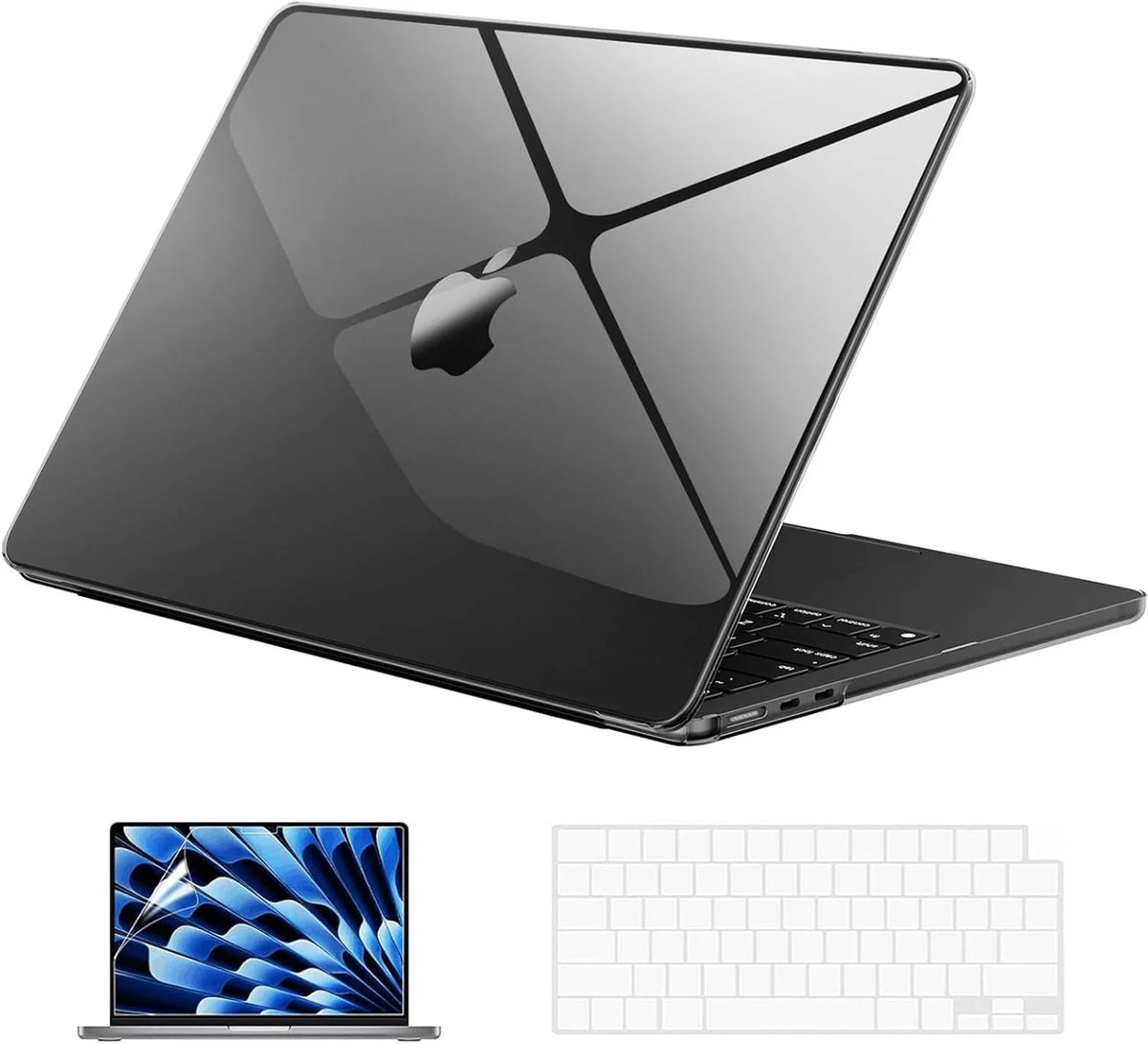 Compatible with MacBook Air 13.6-inch Clear Black Hard Shell Laptop Case with Keyboard Cover