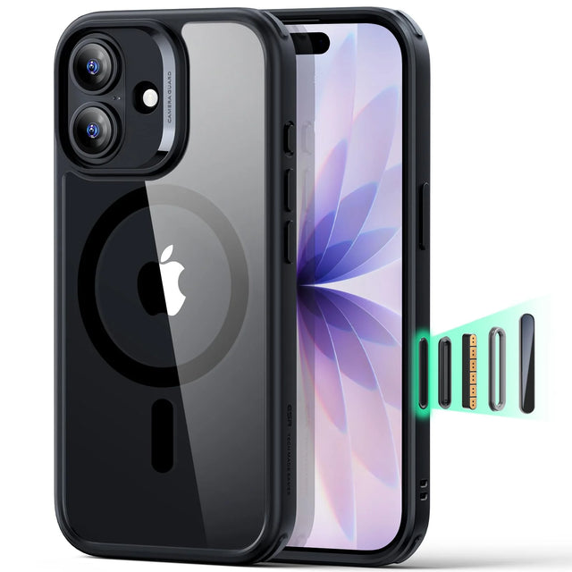 Hybrid Phone Case for iPhone 17, Black & Clear, Military-Grade Drop Protection, Compatible with MagSafe Wireless Charging