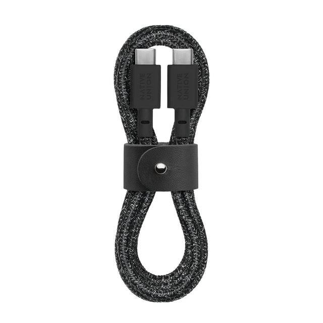 USB-C to USB-C Braided Charging Cable 1.2m Cosmos Black - 60W PD Fast Charge Cable with Kevlar Fiber and Leather Strap for MacBook, iPad, Samsung Galaxy