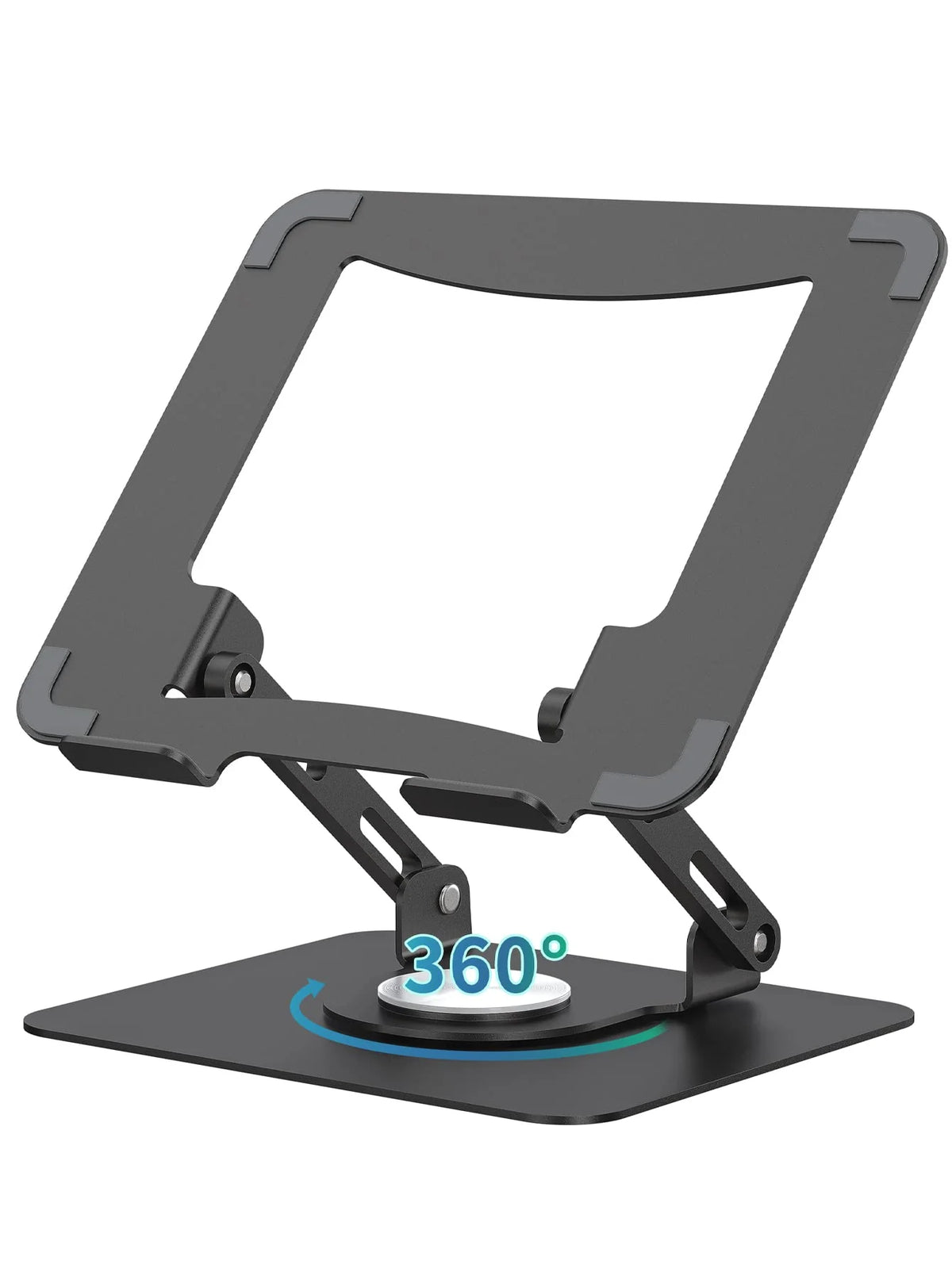 360° Rotating Laptop Stand, Ergonomic Metal Computer Riser, Adjustable Height, Foldable, Ventilated, for 10-15.6" Laptops - Black