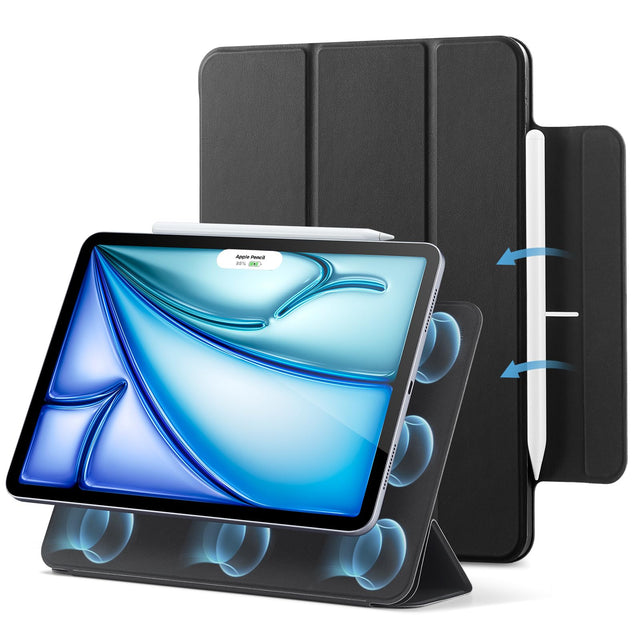 iPad Air 11 Inch Magnetic Case for 2024/2025/2026 Tablets, Black - Supports Apple Pencil Pro & USB-C, Foldable Stand