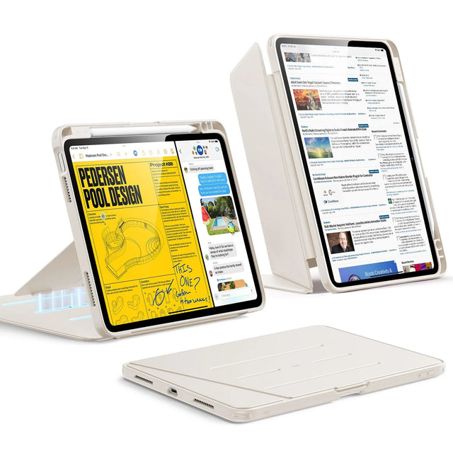 Starlight iPad Air 11 Inch (2026/2025/2024) Slim Fit Protective Case - Lightweight Beige PU TPU Case with Multi-Angle Stand
