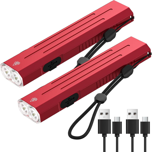 2-Pack Rechargeable EDC Flashlight 1600 Lumens, Pocket-Sized Magnetic Flat Light with Strobe & SOS Mode for Camping, Working, Repairing
