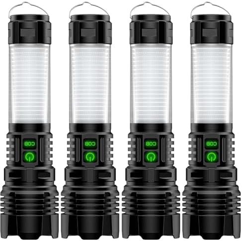 Rechargeable LED Flashlight Lantern, 2000 Lumens, 5 Modes, Zoomable, Waterproof-4 Pack