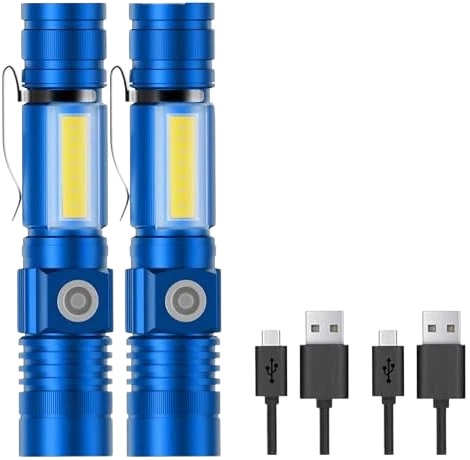 USB Rechargeable LED Flashlight, Magnetic, Super Bright 2000 Lumens with COB Side Light, Waterproof IP65, Zoomable, Small Tactical Flashlight for Camping and Emergency (Blue)