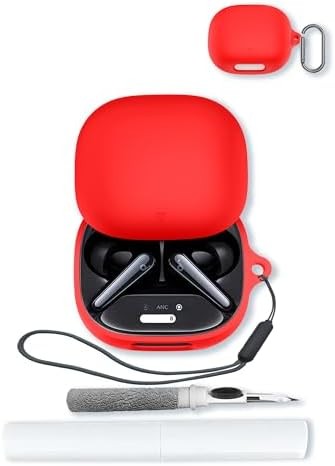BOVUGAC Silicone Case for Soundcore Liberty 4 Pro Wireless Earbuds, Soft Protective Shockproof Cover with Keychain, Cleaning Kit and Lanyard-Red
