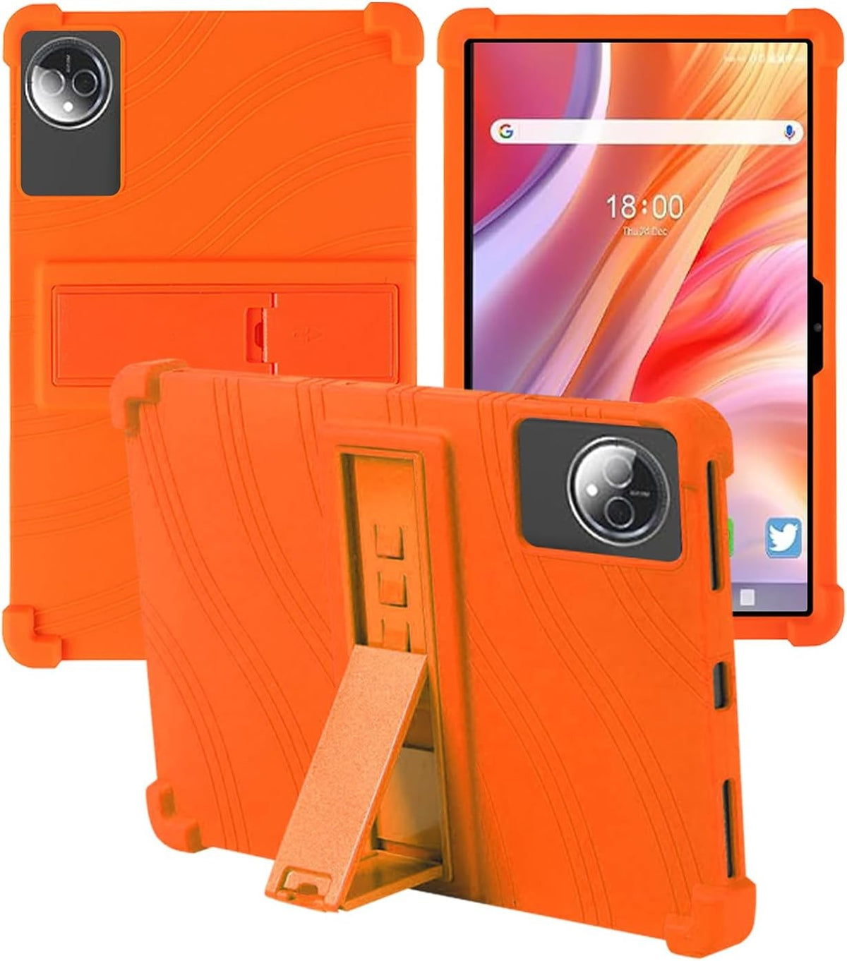 Soft Silicone Case for FEONAL 2025 Tablet 11 Inch, Shockproof Adjustable Stand, Kid-Friendly Protective Cover (Orange)