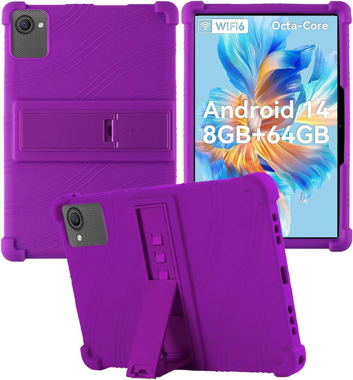 Compatible with ZOFYWNAS C10 Tablet, Soft Silicone Case with Adjustable Stand, Shockproof Kids Friendly, Purple