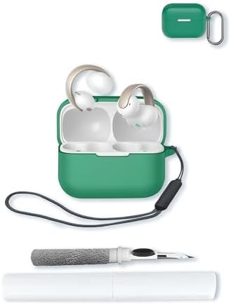 Soft Silicone Case for Anker Soundcore AeroClip Open-Ear Clip-On Earbuds - Protective Cover with Keychain, Cleaning Kit & Lanyard (White/Green)