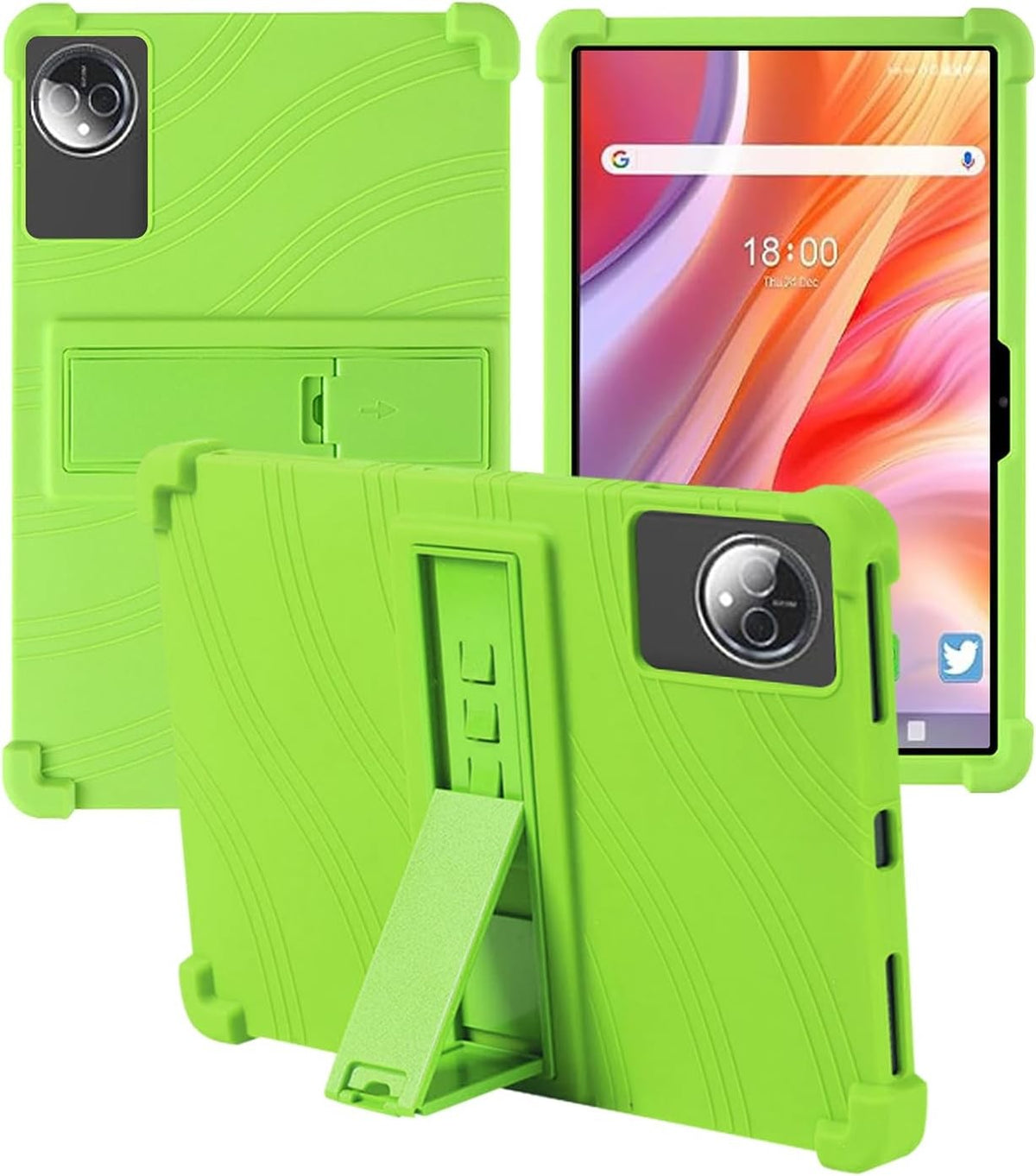 Soft Silicone Case Compatible with FEONAL 2025 Tablet 11 Inch, Adjustable Stand Shockproof Kids Friendly (Green)