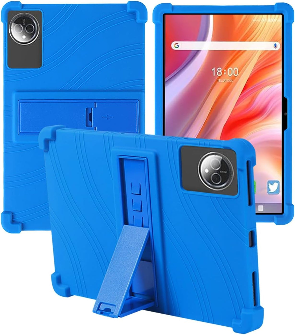Soft Silicone Case Compatible with FEONAL 2025 Tablet 11 Inch, Shockproof Kids Friendly Cover with Adjustable Stand Blue