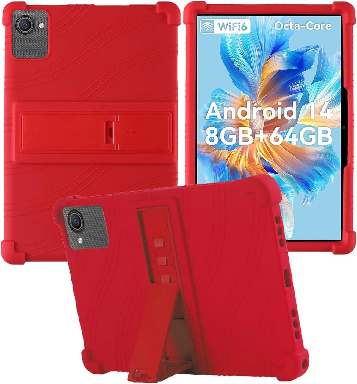 Soft Silicone Case for ZOFYWNAS C10 Tablet 10 Inch, Adjustable Stand Shockproof Kids Friendly Cover Red