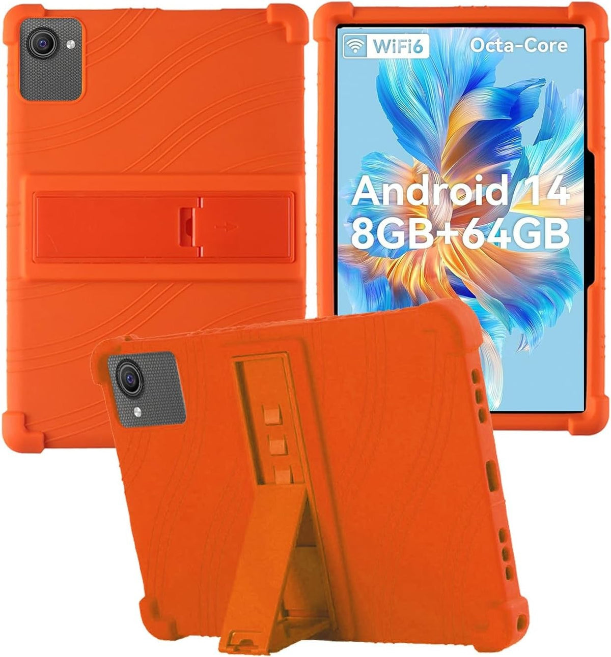 Soft Silicone Case for ZOFYWNAS C10 10 Inch Tablet, Adjustable Stand Shockproof Kids Friendly Cover for Android 14 (Orange)