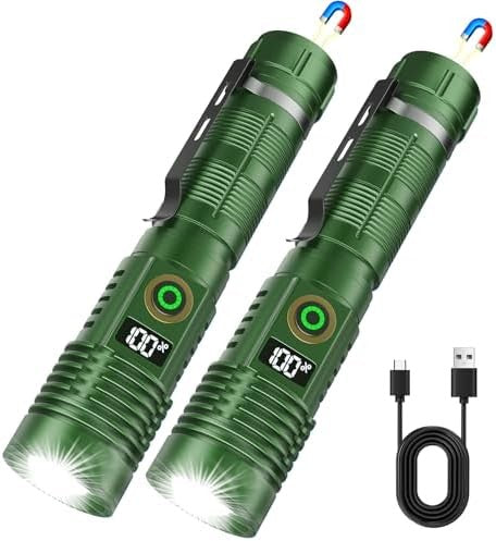 Rechargeable Flashlight with LCD Display, 6 Modes, Zoomable, Magnetic, Super Bright High Lumens Handheld for Home Emergencies Camping
