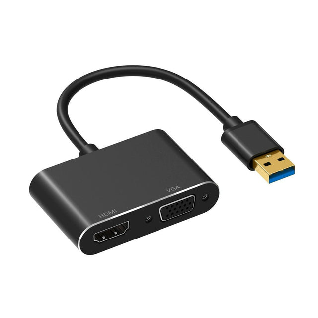 USB to VGA HDMI Adapter 3-in-1 Video Converter Multi-Function USB Hub for Laptop Desktop USB2.0(HDMI+VGA)