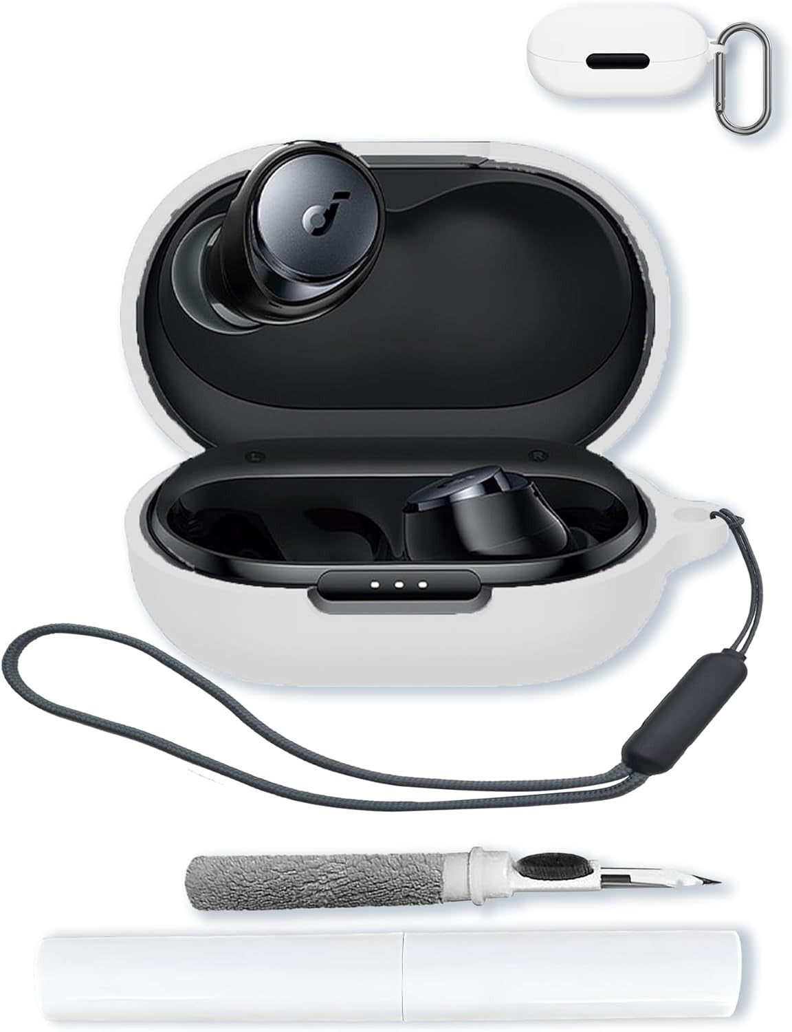 Case Compatible with Soundcore Space A40, Soft Silicone, Keychain, Cleaning Kit, Lanyard