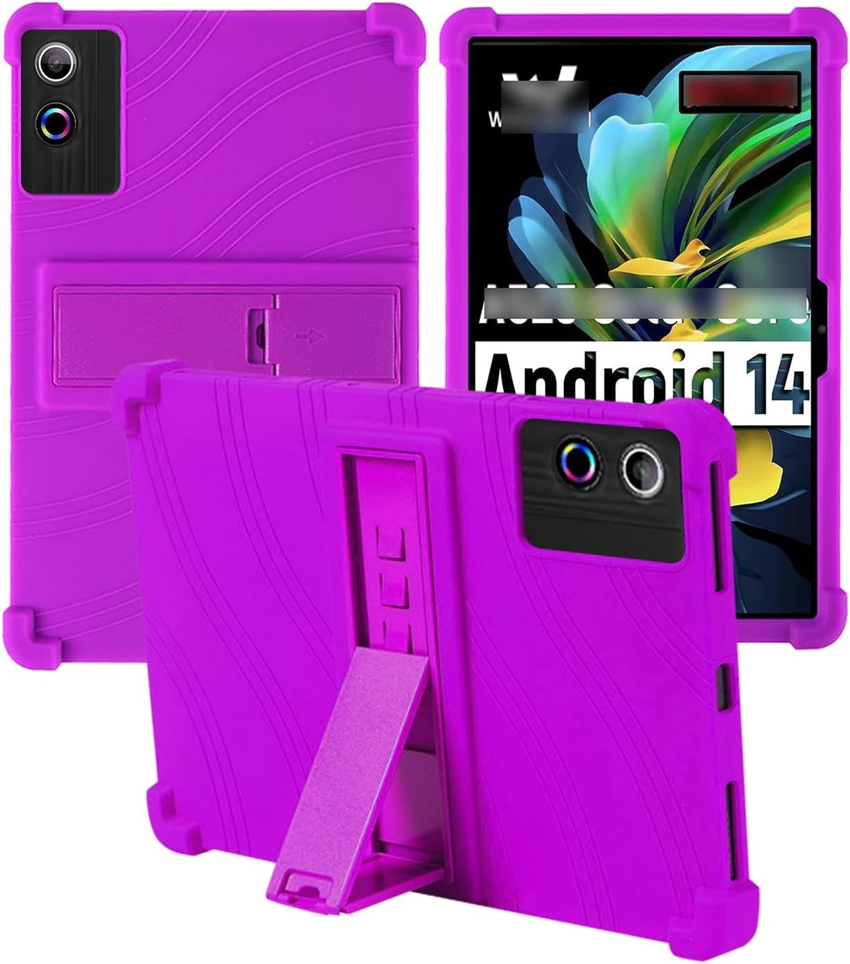 Compatible with ROWT A10 Tablet Case 10 Inch, Soft Silicone Shockproof Cover with Adjustable Kickstand for Kids & Adults - Purple
