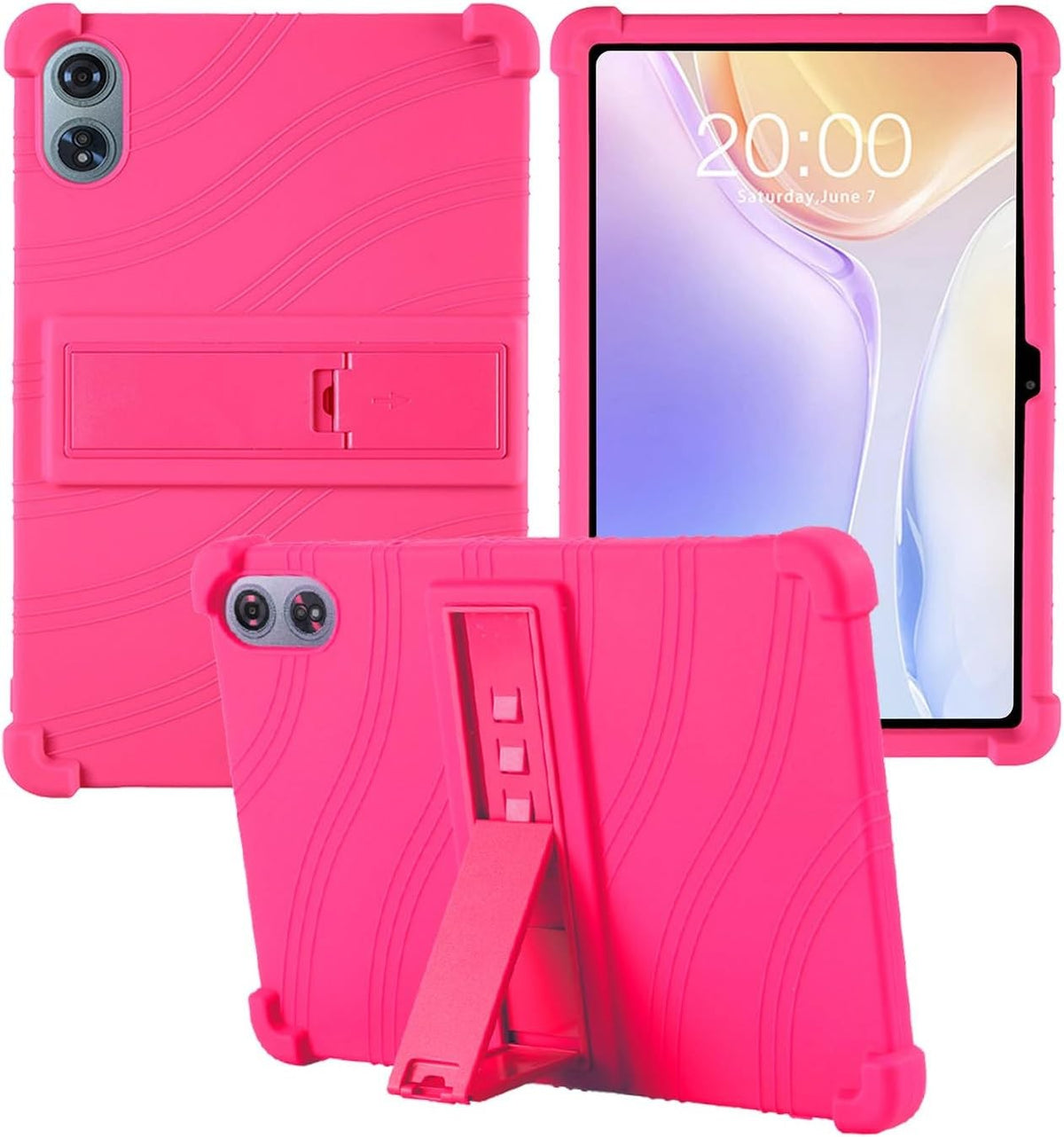 Compatible with Odea A12 Tablet Case, 12 Inch Soft Silicone Adjustable Stand Shockproof Cover for Kids, Rose Red