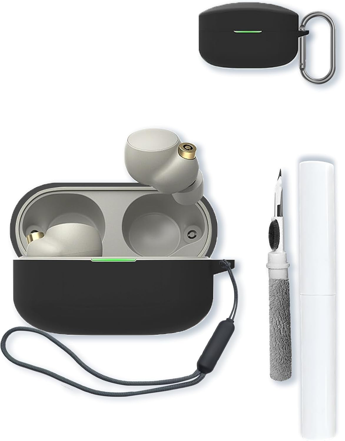 Silicone Case Compatible with Sony WF-1000XM4, with Keychain, Cleaning Pen & Lanyard