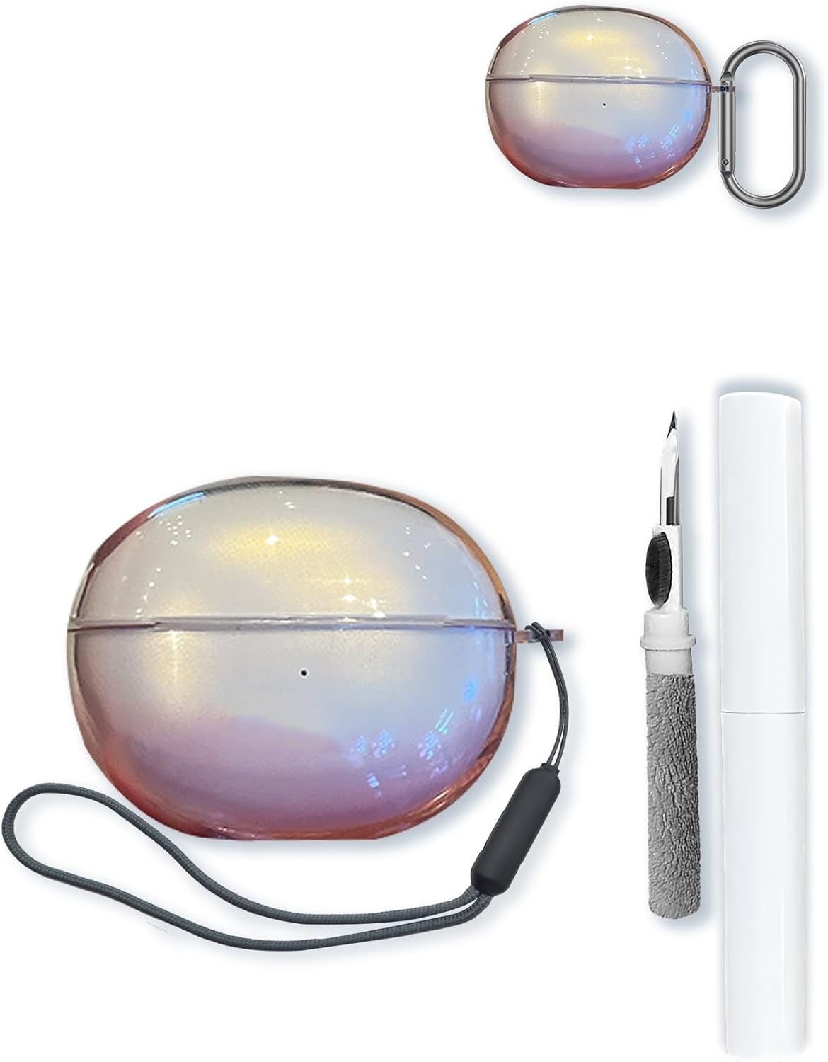 Soft TPU Shockproof Case for Baseus Bowie MC1 Pro Wireless Earbuds with Keychain, Lanyard and Cleaning Kit - Pink