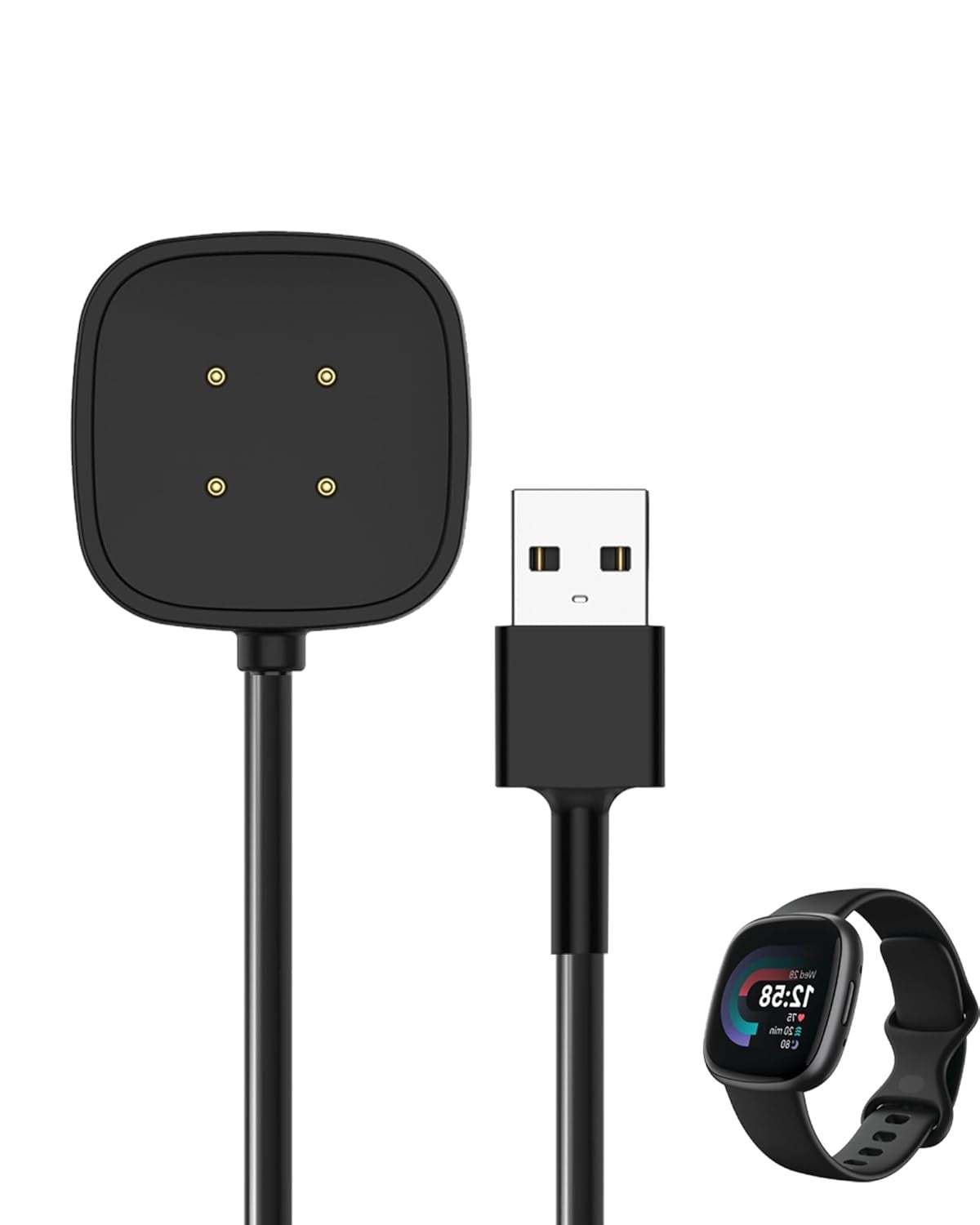 Magnetic Charging Cable Compatible with Fitbit Versa 4, Replacement USB Charger, 1 Pack, Black