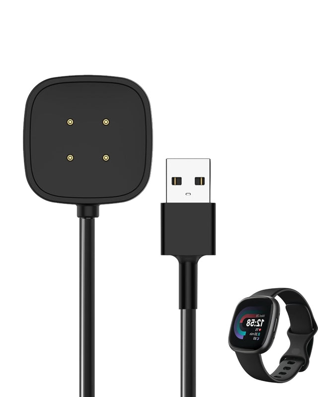 Magnetic Charging Cable Compatible with Fitbit Versa 4, Replacement USB Charger, 1 Pack, Black