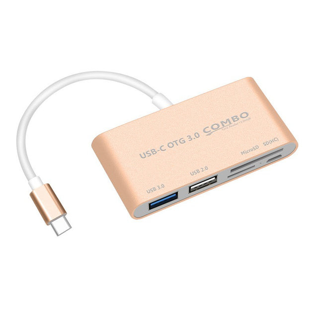 Type-C OTG Hub with SD/TF Card Reader, Multi-Function USB-C Expansion Dock for Micro USB/Android Devices Gold
