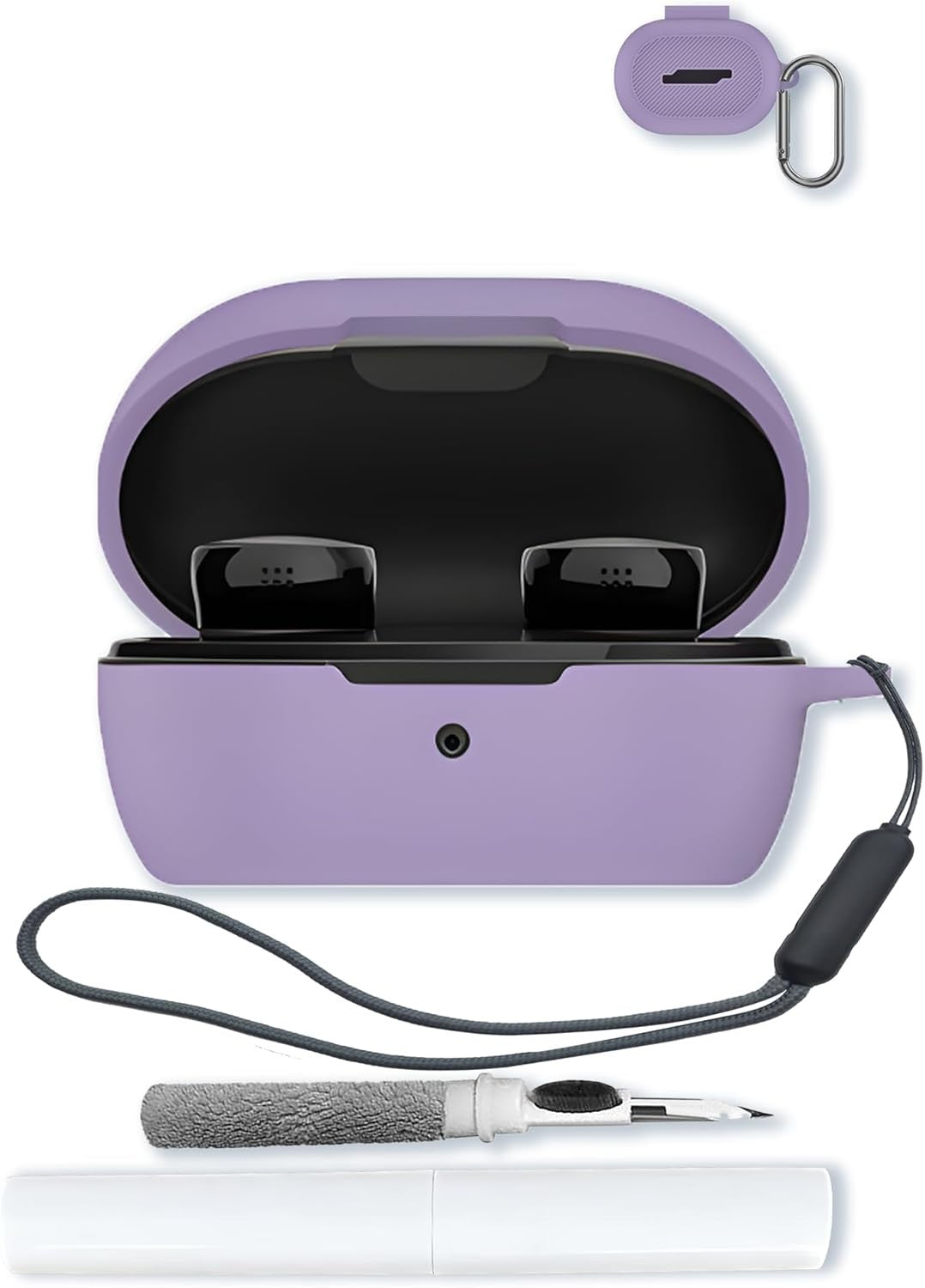Silicone Case Compatible with Bose New QuietComfort Earbuds 2024, Soft Protective Cover with Keychain, Cleaning Pen & Lanyard, Purple