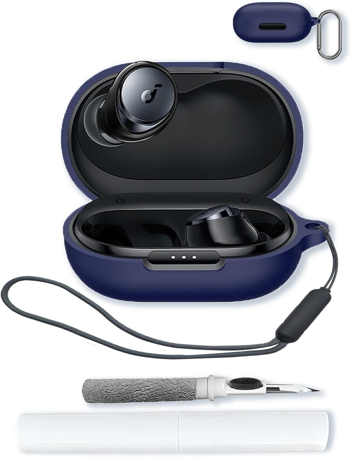 Silicone Case for Soundcore Space A40 Earbuds, Soft Protective Cover with Keychain & Cleaning Kit Blue