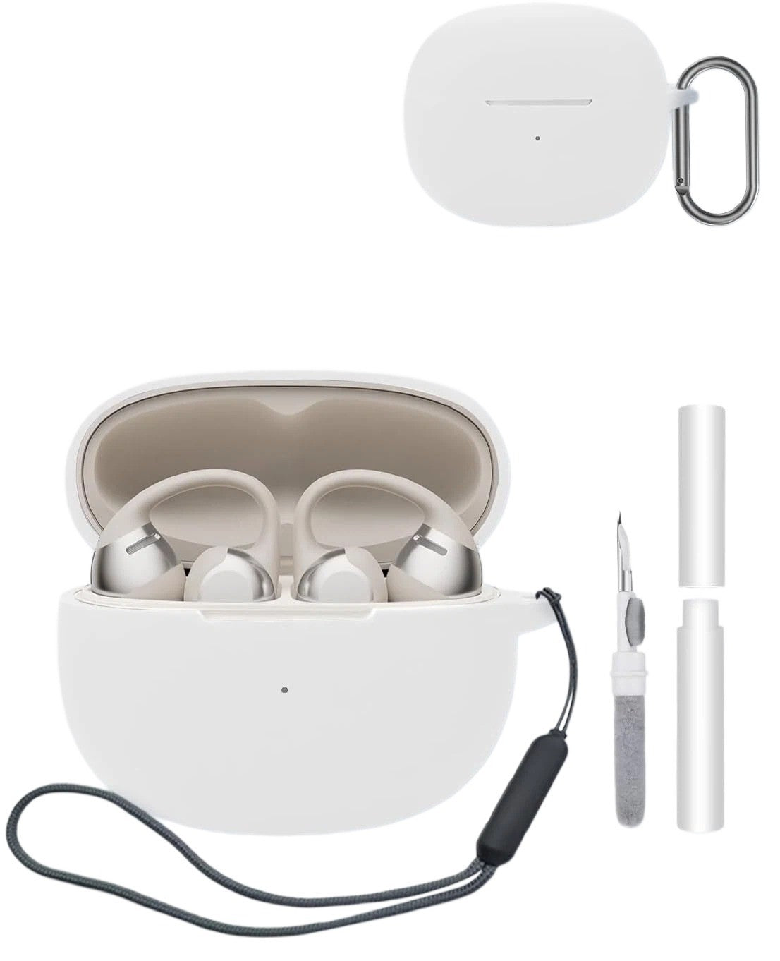 Soft Silicone Case for SHOKZ OpenDots ONE Earbuds, Protective Cover with Keychain, Cleaning Kit & Lanyard
