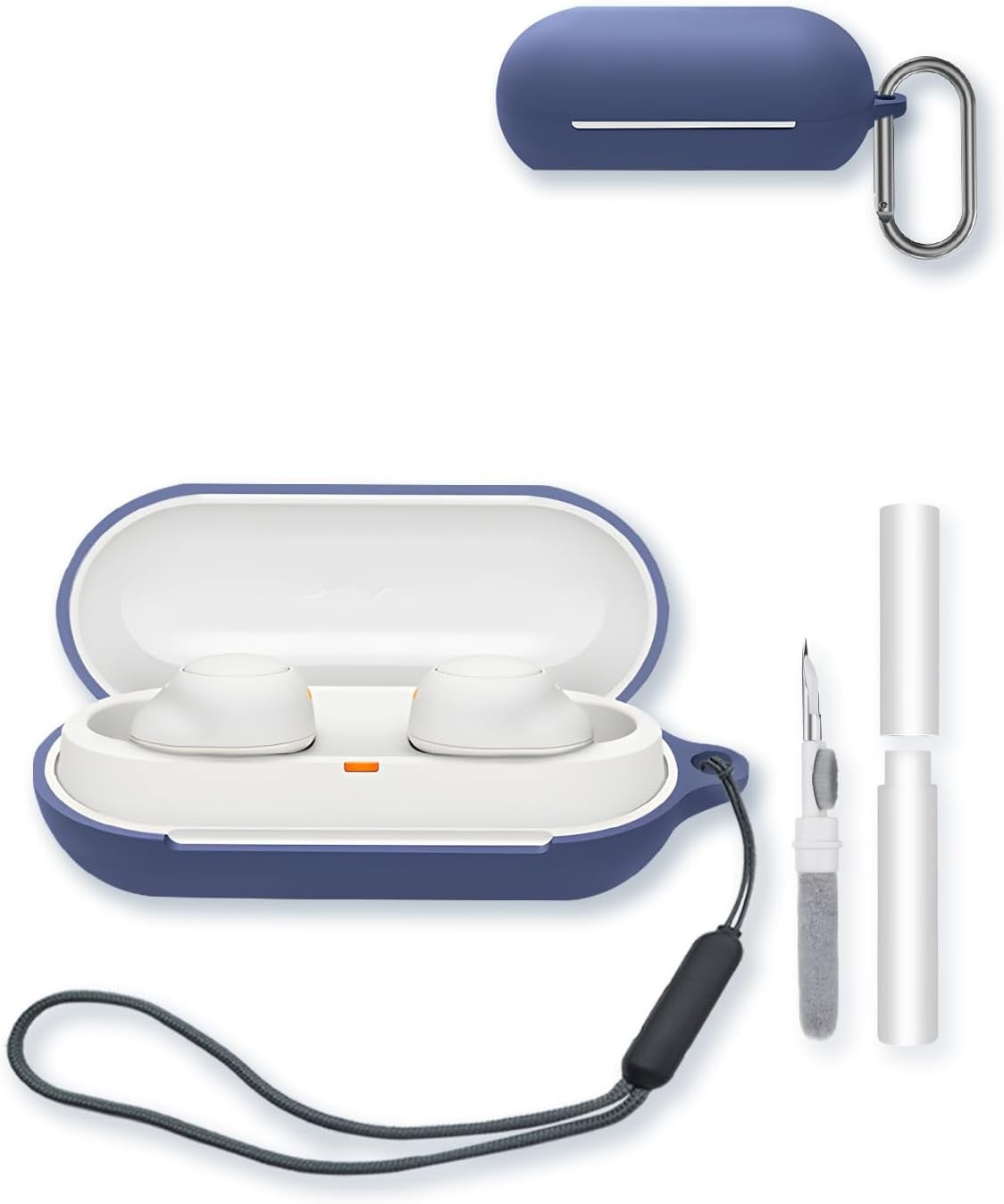 Compatible with Sony WF-C500 Silicone Case, Soft, Keychain, Cleaning Kit & Lanyard