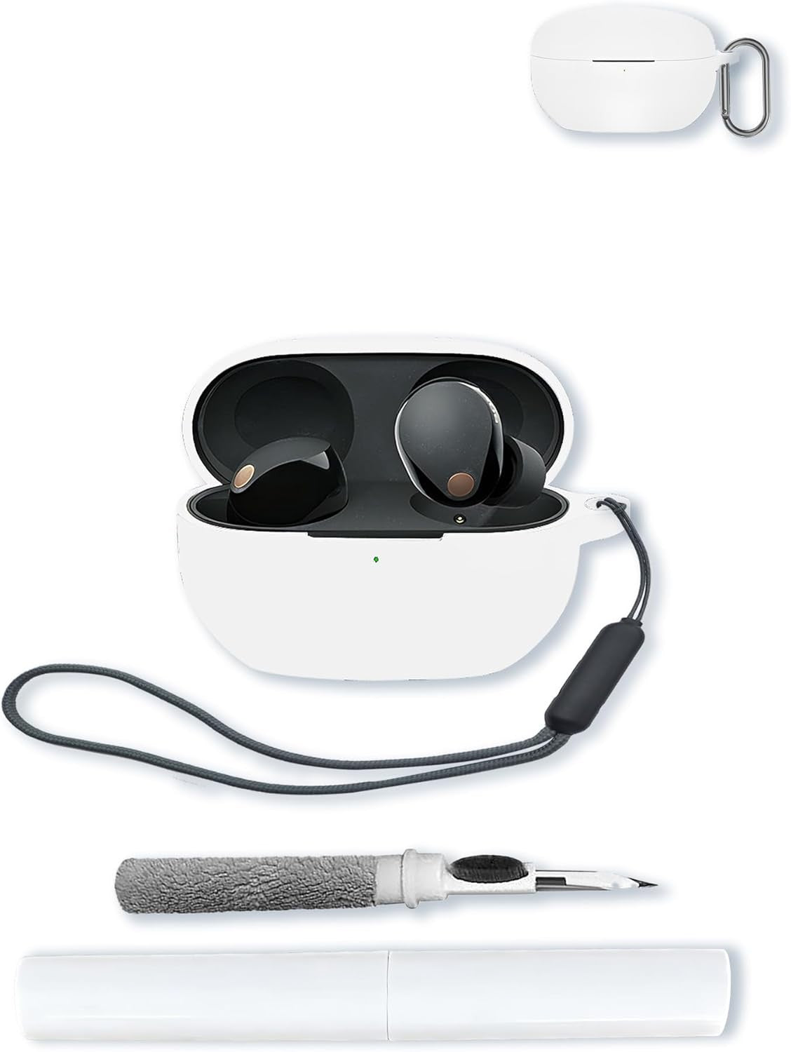Compatible with Sony WF-1000XM5 Silicone Protective Case Cover with Keychain, Cleaning Pen & Lanyard