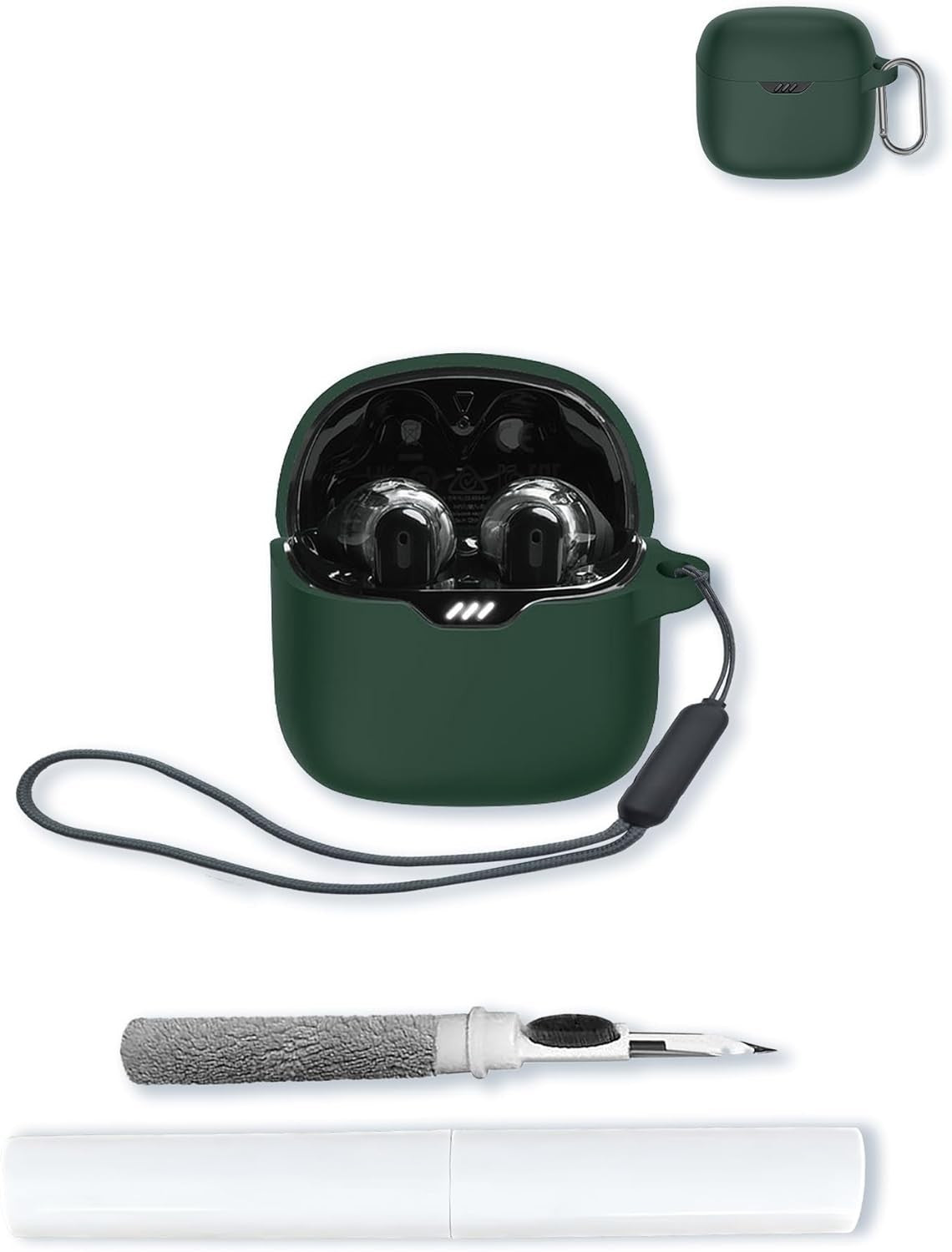 Compatible with JBL Tune Flex Silicone Case with Keychain, Cleaning Kit & Lanyard