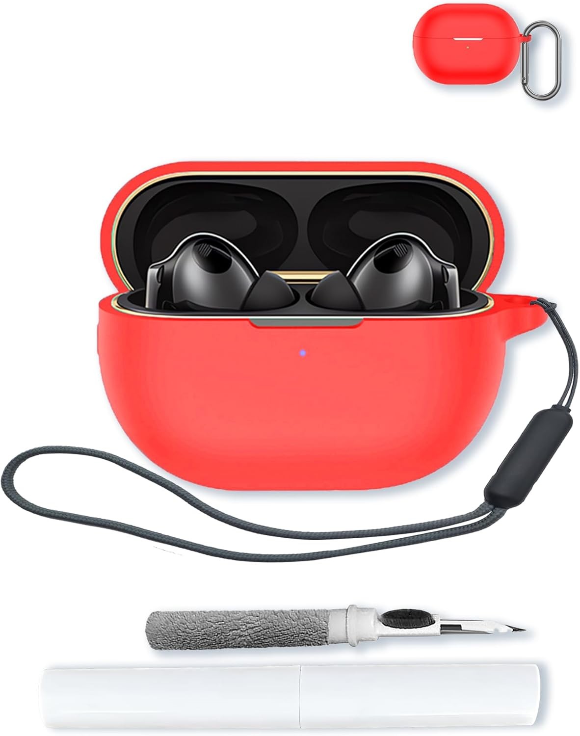 Silicone Case Cover for Huawei FreeBuds Pro 4, Soft Protective Shockproof Skin, with Keychain, Lanyard and Cleaning Kit, Red