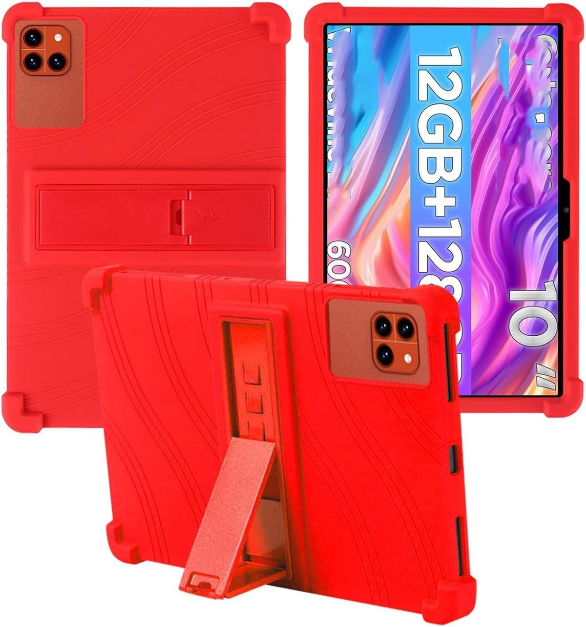 Silicone Tablet Case Compatible with Callsky Tab Ctab 10 10.1", Adjustable Stand, Shockproof, Kids, Red