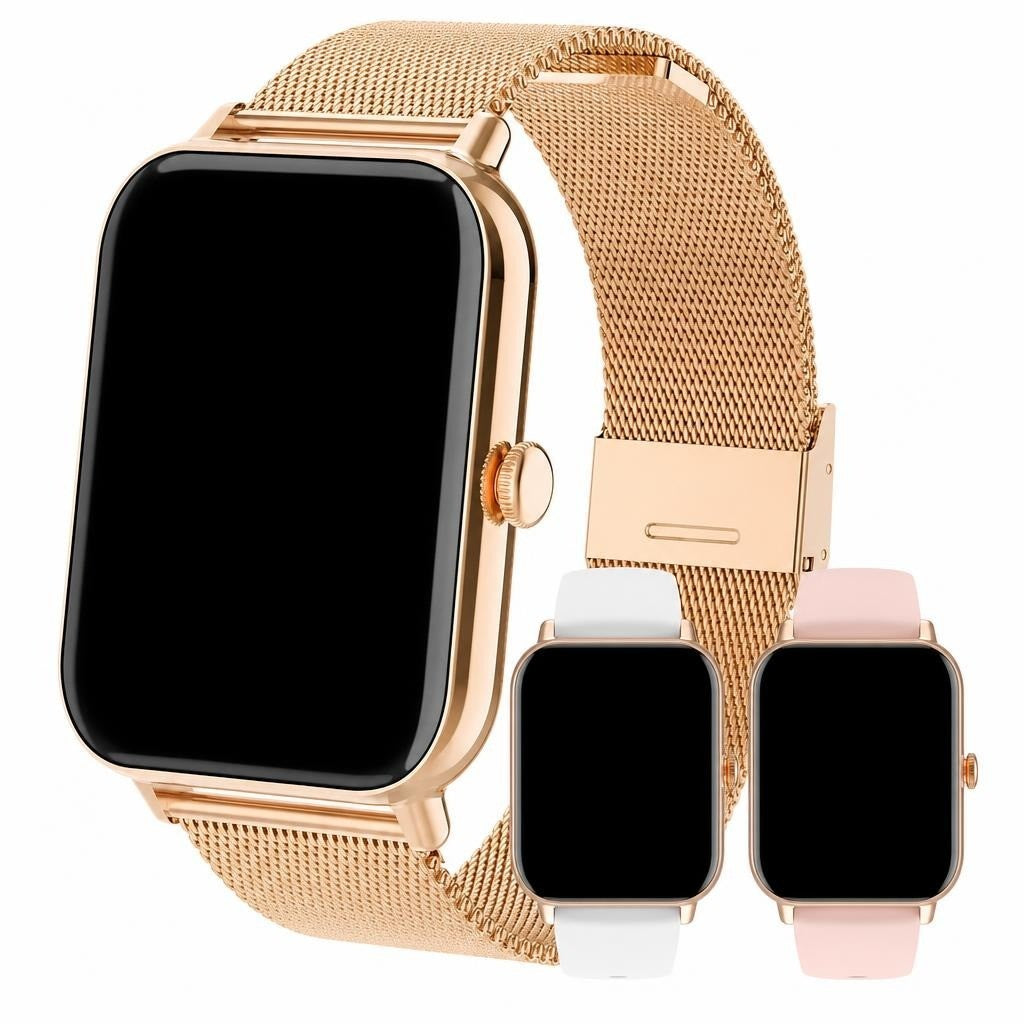 Gold Smartwatch 1.85" HD LCD, Bluetooth Calling, Heart Rate & Sleep Tracker, IP67