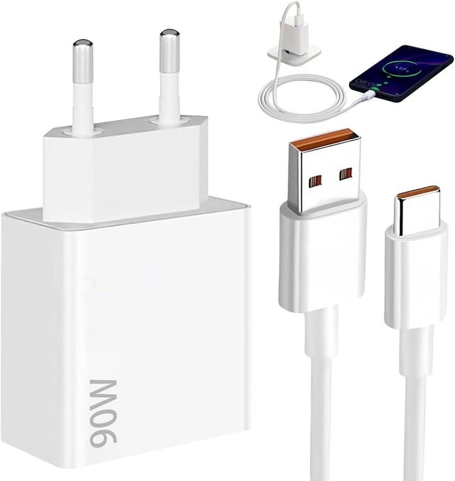 90W USB-C Fast Charger with 6A 1m TPE Cable, Compatible with Xiaomi/POCO Phones, Black
