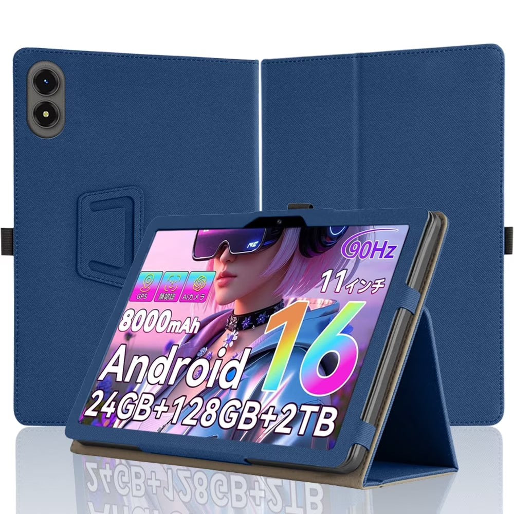 TABWEE T50 11" Tablet Case with Hand Strap, Multi-Angle Stand, Protective PU Leather, Dark Blue